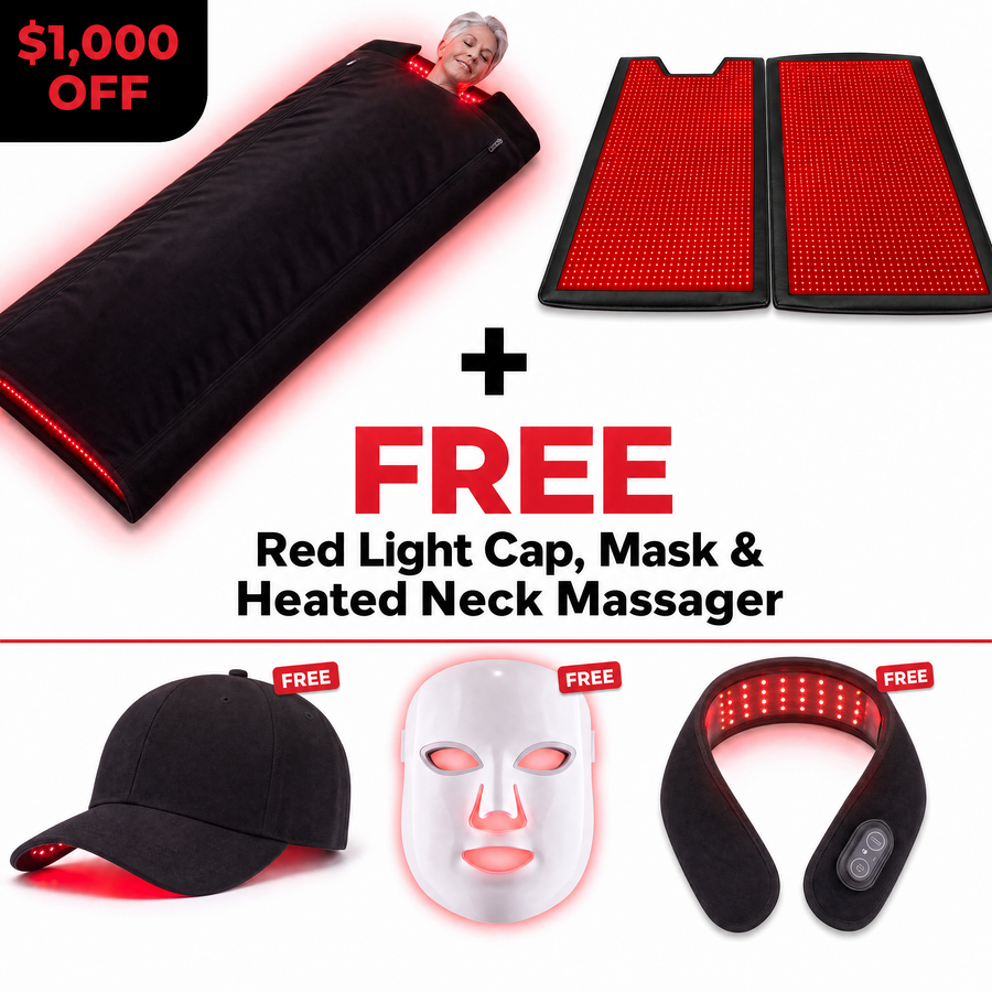 $1,000 off plus a FREE Red Light Cap, Mask and Heated Neck Massager