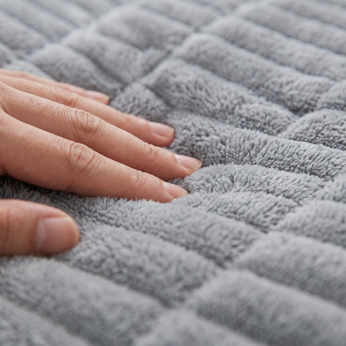 Hand pressing into the thick quilted plush